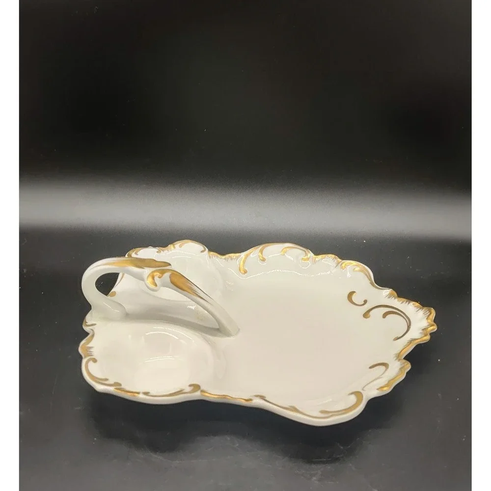 Vintage Porcelain 3 Compartment Vanity Dresser Tray W Handle Made In France 10